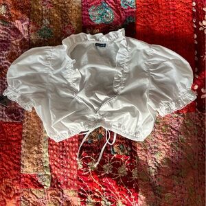 White Puff Sleeve Cropped Drindl Blouse